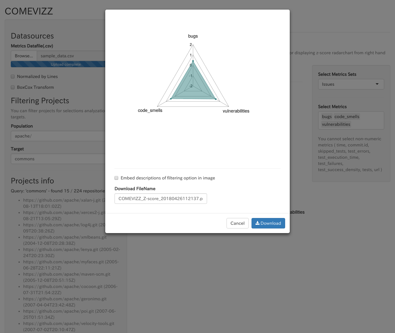 Save Z-score radarchart dialog